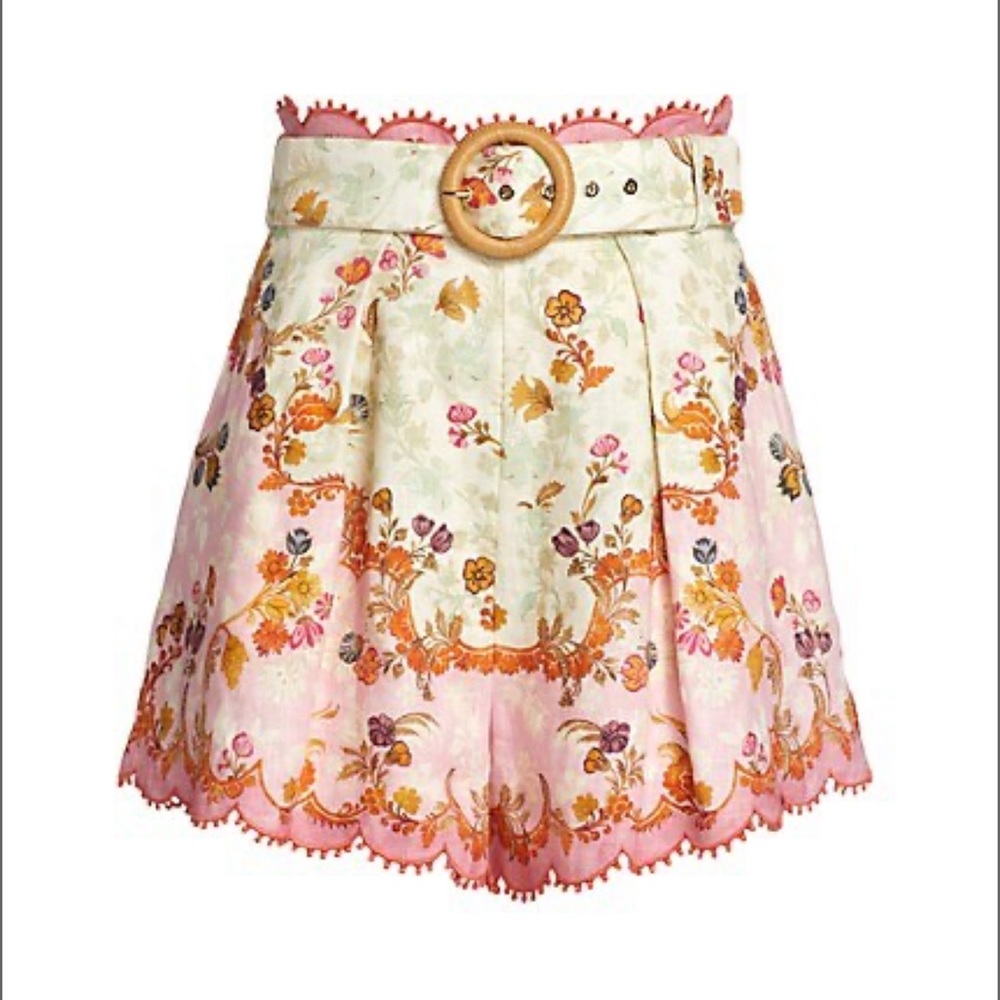 Zimmermann laurel belted linen shorts.
